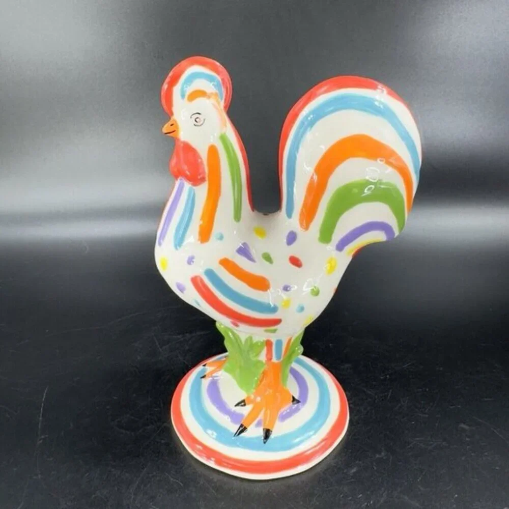 Poultry In Motion Rooster Ceramic Figurine 2010‎ Speckled Spectrum Multicolor